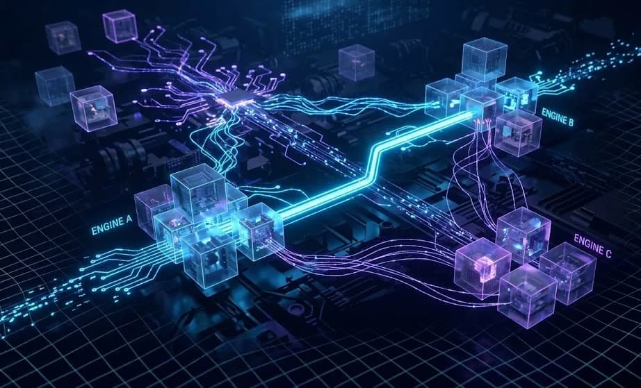 Conceptual rendering of custom API endpoints connecting diverse enterprise software platforms.